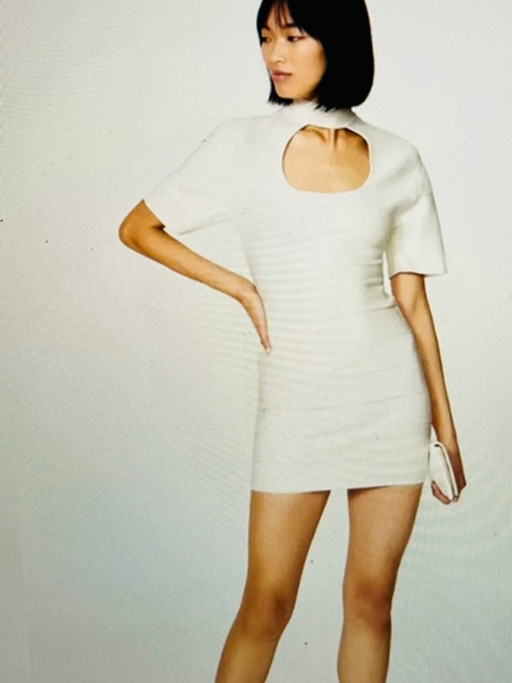 Herve Leger Cream Cut Out Bandage Dress